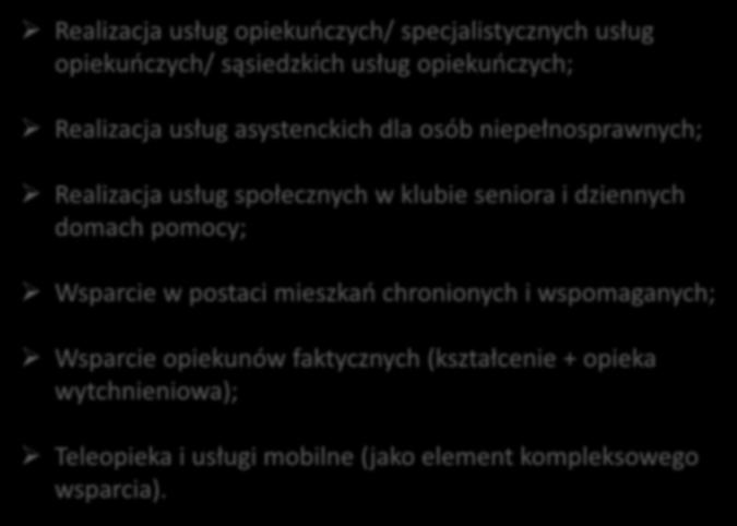 usług asystenckich dla osób niepełnosprawnych; Realizacja usług społecznych w klubie seniora i dziennych domach