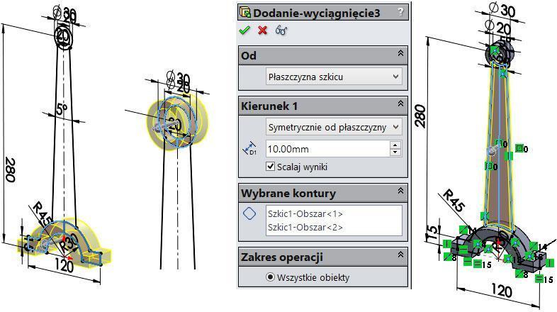 Rysunek 5.38. Kolejne wyciągnięcia: z lewej wyciągnięcie 1., środkowe wyciągnięcie 2., z prawej wyciągnięcie 3 Rysunek 5.39.