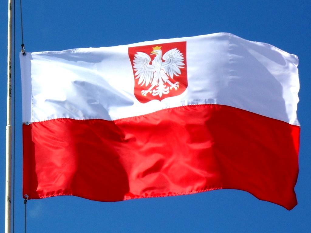 W Polsce istnieje także inny wariant flagi państwowej biało-czerwone pasy z godłem Polski umiejscowionym na białym pasie.