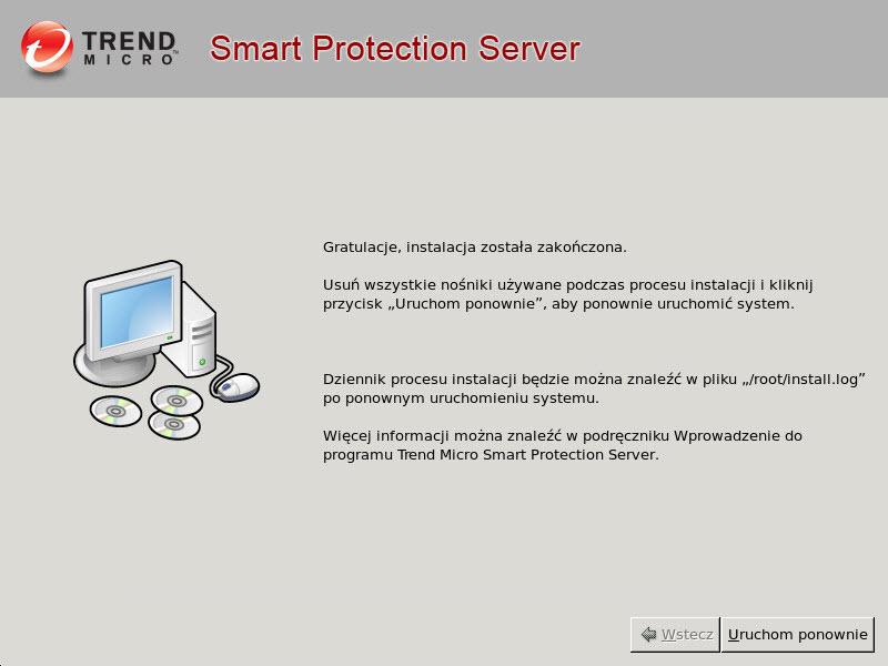 Instalacja i uaktualnianie serwera Smart Protection Server 18. Kliknij Uruchom ponownie, by uruchomić ponownie maszynę wirtualną.