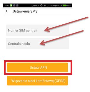 6) Następnie w miejscu wyznaczonym, wpisujemy numer telefonu kart SIM znajdującej się w centrali przykład: 666789787. Kolejnym krokiem jest podanie hasła centrali, domyślne hasło to: 123456.