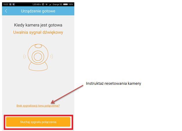 Jeżeli kamera nie wydaje dźwięku, należy ją zresetować po przez przytrzymanie przycisku reset kamery do momentu