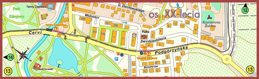 Linią przerywaną zaznaczono drogi będące w planach. Arkusz 13.