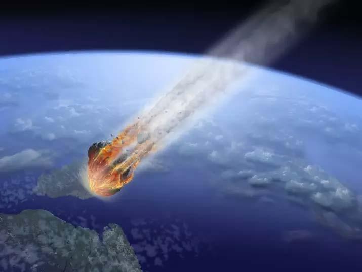 Zbliżająca się do Ziemi z ogromną prędkością asteroida o średnicy nie większej niż 10 km, rozgrzana w atmosferze ziemskiej do wysokich temperatur, po rozpadnięciu się na drobny pył i globalnym