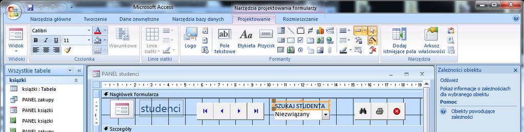 5. Dodatkowe elementy sterujące na formularzu Wyszukiwanie i modyfikowanie elementów bazy danych możemy wykonać w bardziej intuicyjny sposób. 5.1.