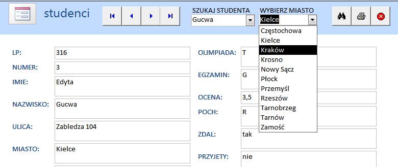 w kolejnym oknie wybierz opcję Wyświetl kwerendy wybierz kwerendę PANEL MIASTA w kolejnym oknie dodaj pole