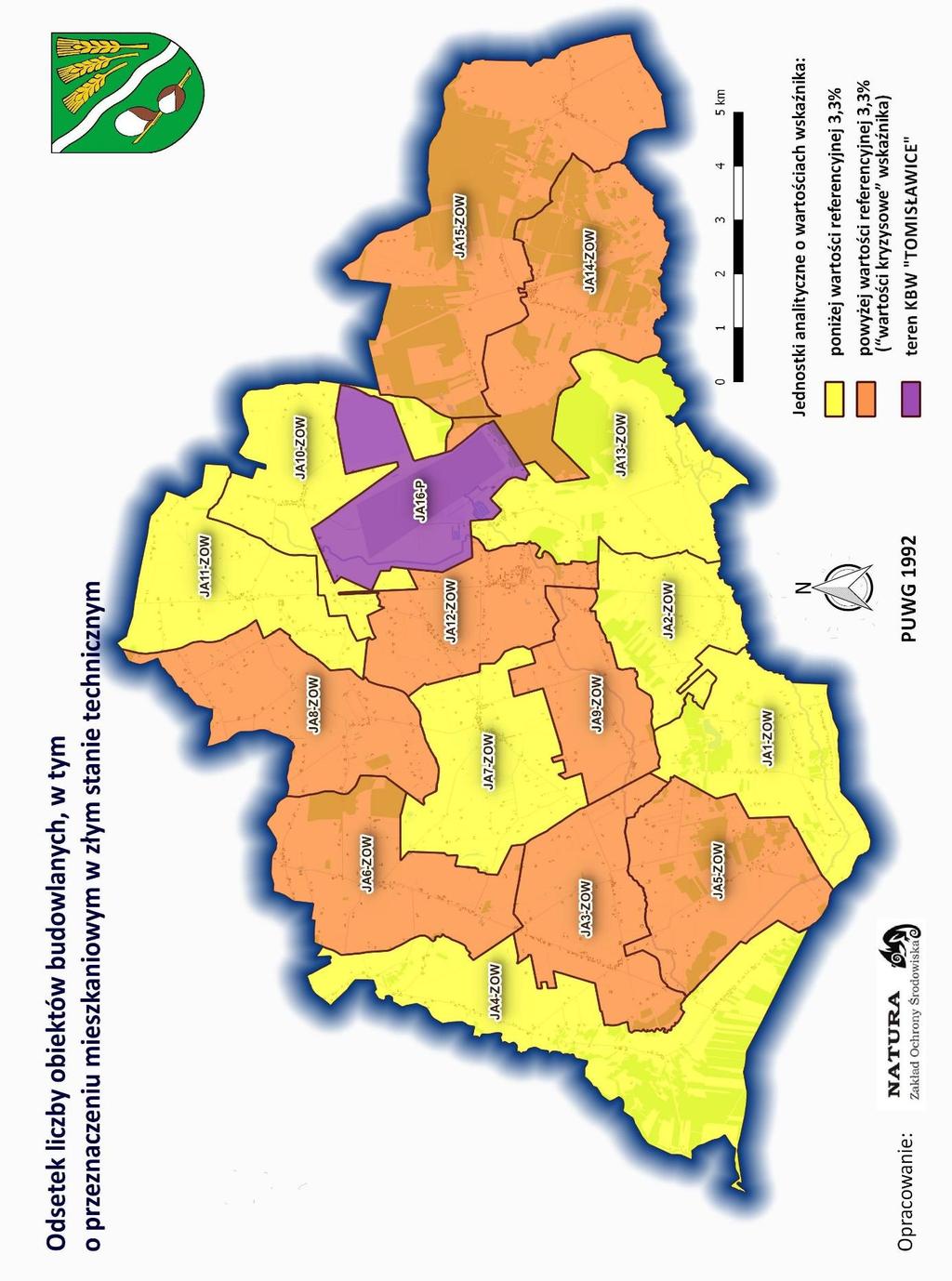 Rycina 19 przedstawia odsetek obiektów budowlanych w złym stanie technicznym.