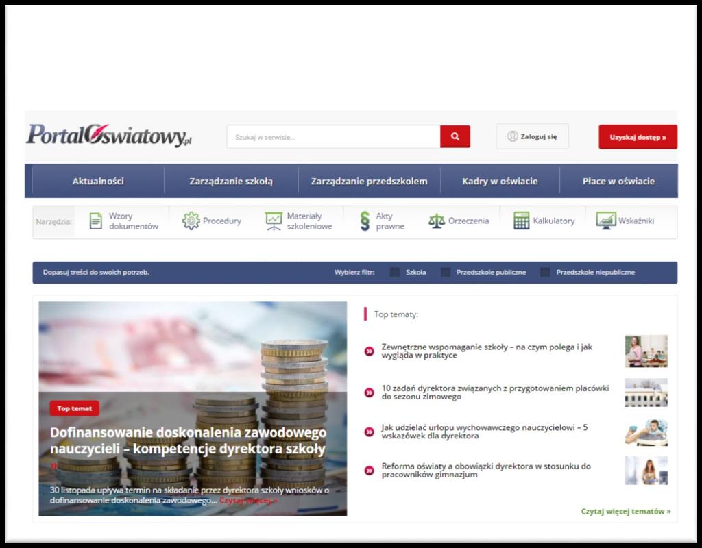 PortalOswiatowy.pl formy reklamowe BANER na stronie głównej i na pozostałych podstronach serwisu.
