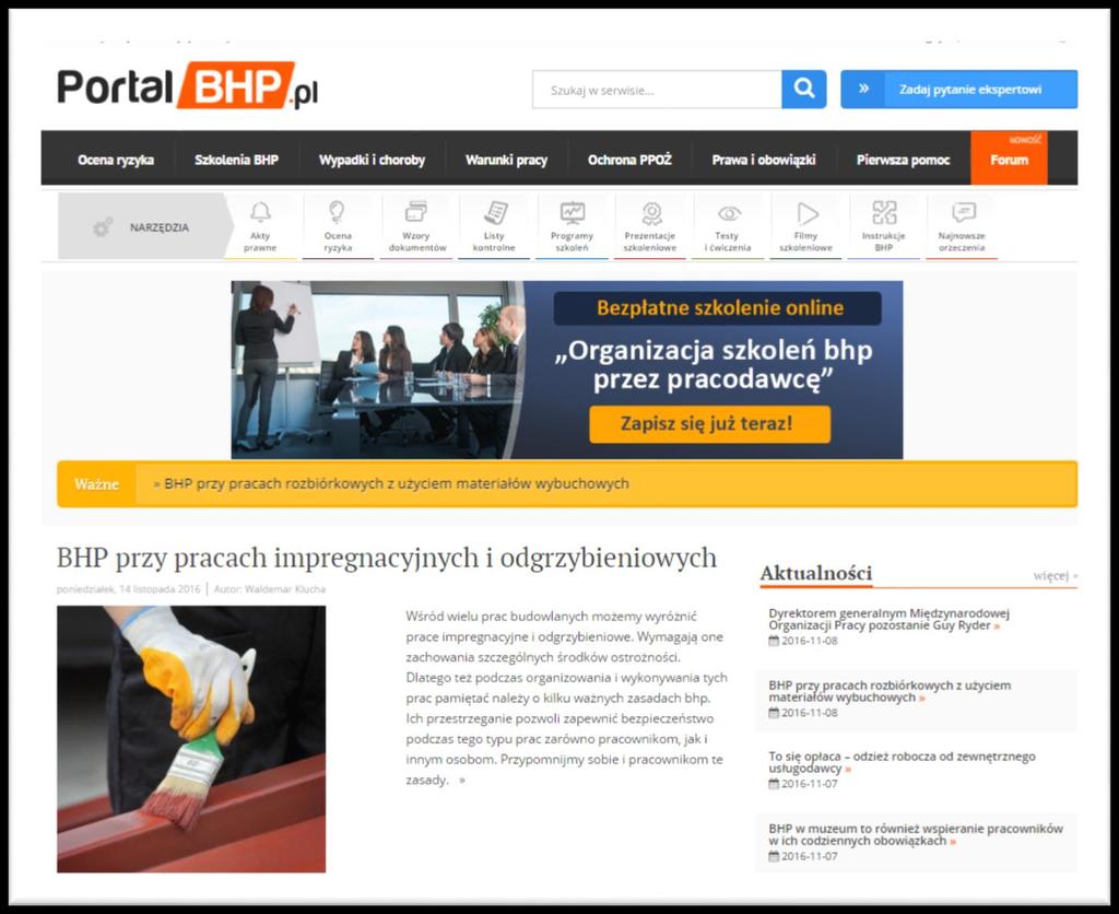 PortalBHP.pl formy reklamowe BANER na stronie głównej i na pozostałych podstronach serwisu.