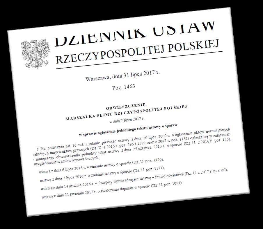 Podstawy prawne Ustawa o Sporcie z dnia 25 czerwca 2010 r. Art. 1.