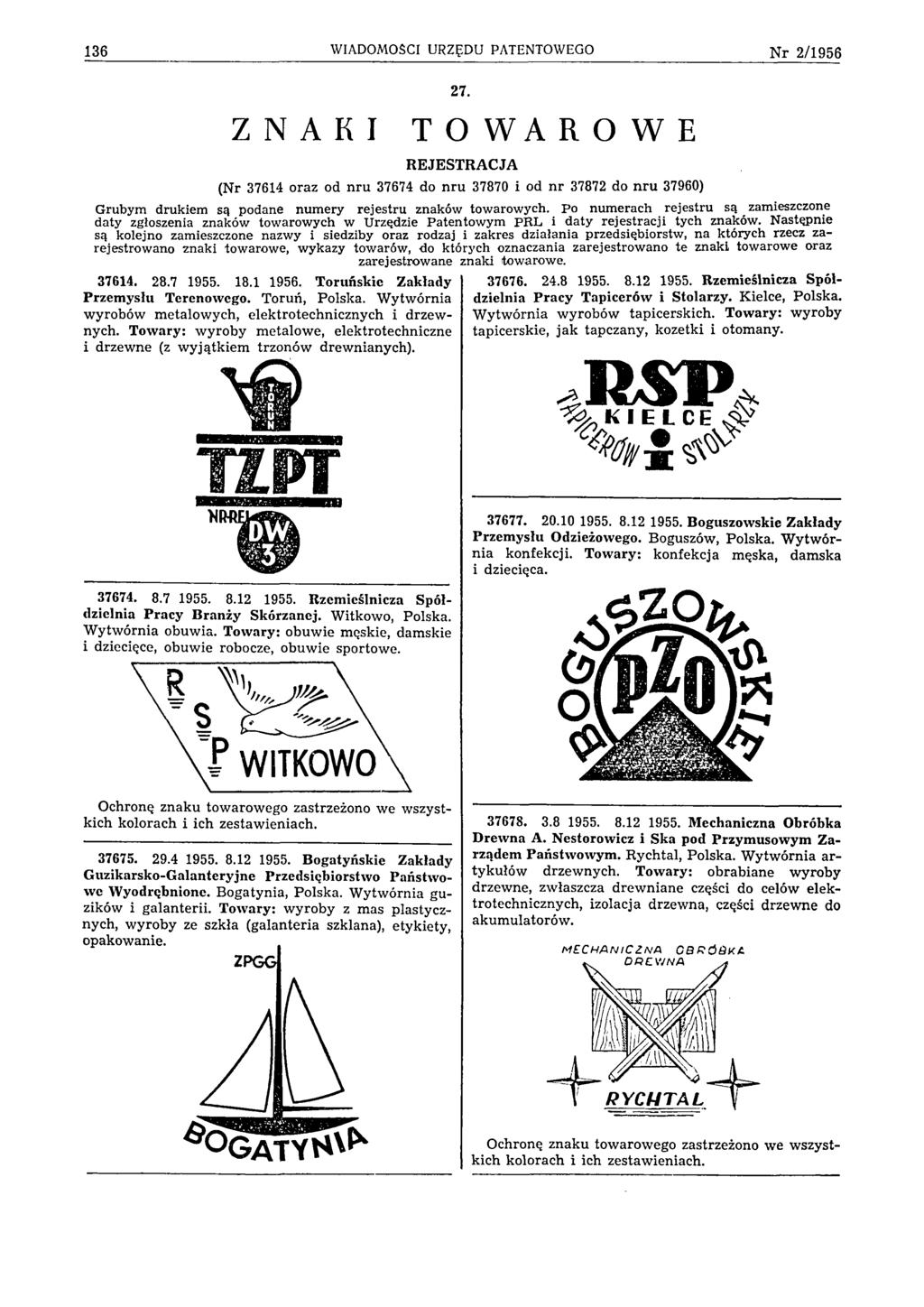 136 WIADOMOŚCI URZĘDU PATENTOWEGO N r 2/195R 27.