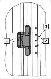 System zawiasów SIMONSWERK BAKA protect 3D do drzwi zewnętrznych składa się z dwóch zawiasów do regulacji docisku (A) oraz jednego zawiasu osadzanego pośrodku drzwi do regulacji w pionie (H).