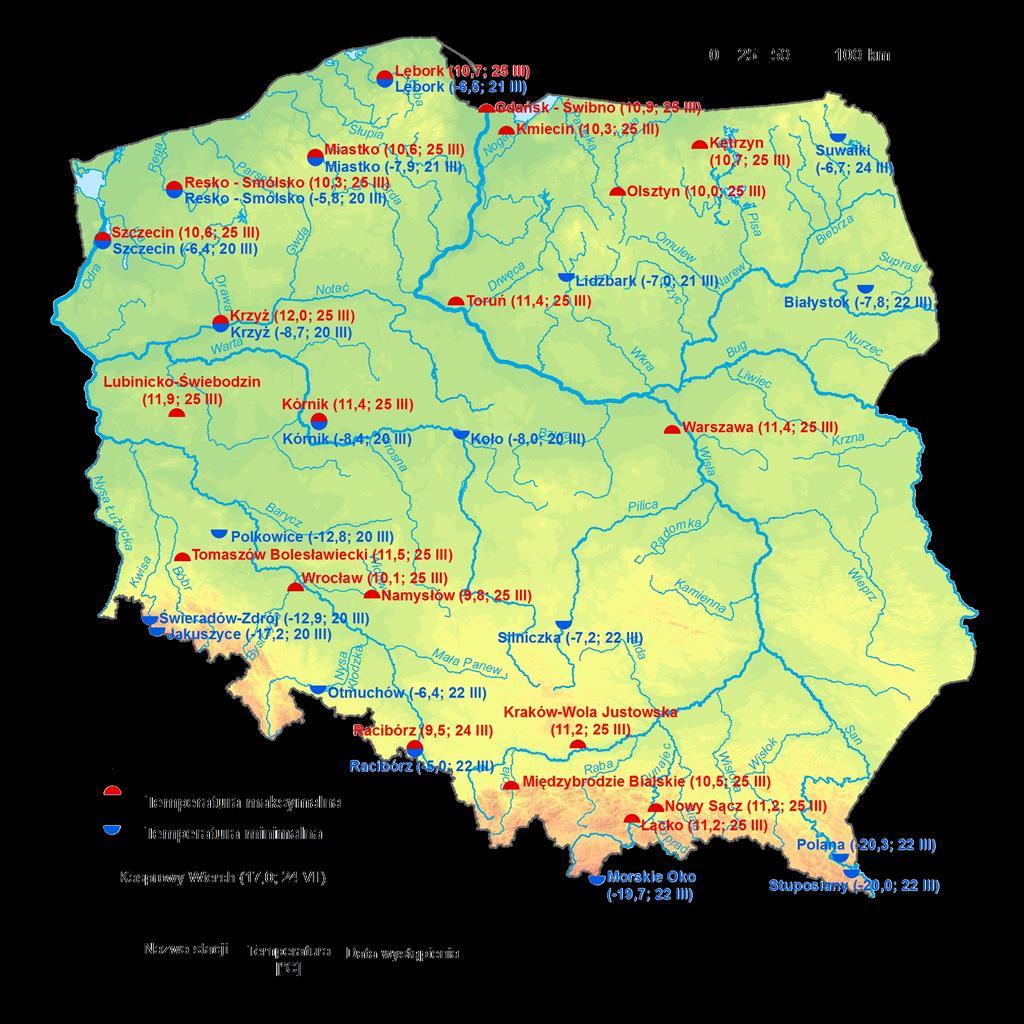 2. Temperatury ekstremalne w regionach