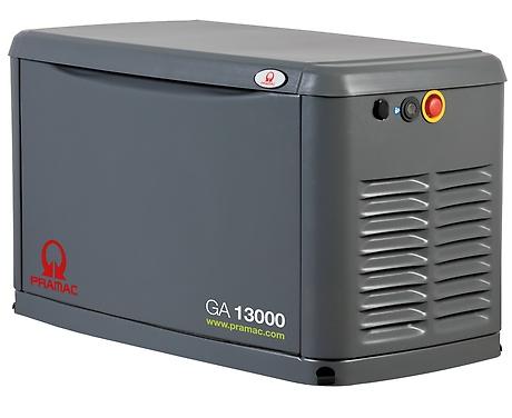 GA13000 Przydomowe Agregaty Prądotwórcze Silnik gazowy chłodzony powietrzem WYPOSAŻENIE Silnik GENERAC G-FORCE OHV Paliwo: gaz ziemny lub LPG Elektroniczna regulacja obrotów Aluminiowa obudowa z