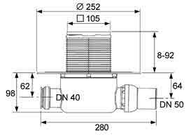 TECEdrainpoint S zestawy odpływowe TECEdrainpoint S 120 - zestaw odpływowy znormalizowany z kołnierzem uniwersalnym Seal System* Zestaw odpływowy podłogowy TECEdrainpoint S 120, poziomy,