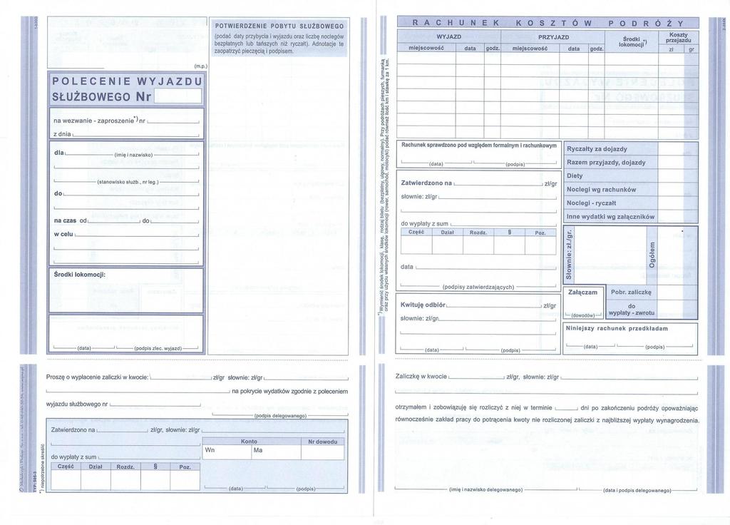 Załącznik nr 2 do Regulaminu podróży służbowych w