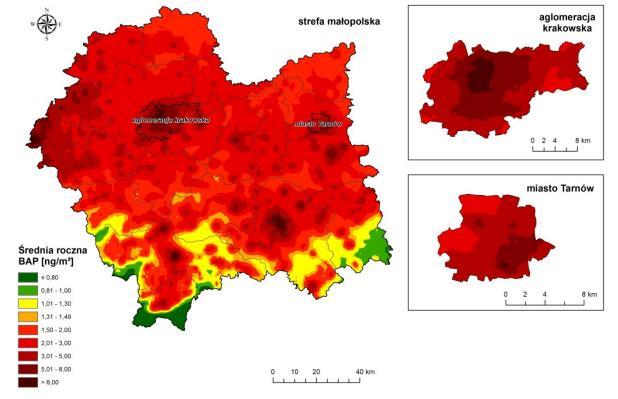 wyników pomiarów prowadzonych na obszarze województwa małopolskiego w 2017 roku Mapa 1.