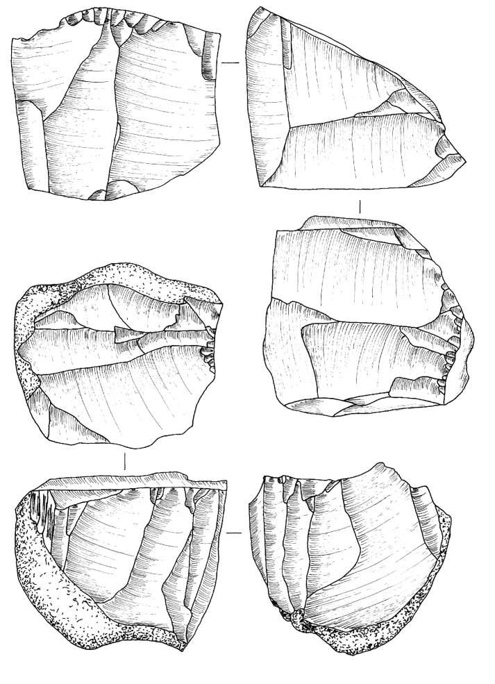 Ryc. 13. Bolków 1, wykop II, krzemienice 1 i 2. Rdzenie. Rys. T. Galiński Fig.