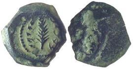 4. Lepton Herod Wielki (Hendin 502) Awers: kotwica, ΗΡΩ ΟΥ ΒΑΣΙΛΕΩΣ Rewers: galera wojenna Pierwsza moneta jest faworytem w powyższym zestawieniu. Ilość znajdowanych monet z orłem jest całkiem spora.
