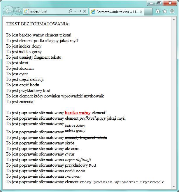 Formatowanie tekstu w HTML Twoim zadaniem jest utworzenie nowej strony internetowej, wypełnienie jej tekstem, a