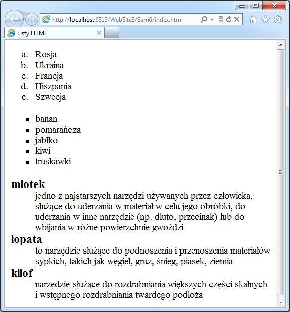 Twoim zadaniem jest utworzenie listy numerowanej, wypunktowanej oraz definicji.