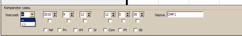 Instrukcja programowania w programie MAX LadderSOFT W oknie Stan wybrad operator porównania (< >). Schemat porównania: we GÓRA I operator I we DÓŁ. W oknie Nazwa podad nazwę dla elementu.