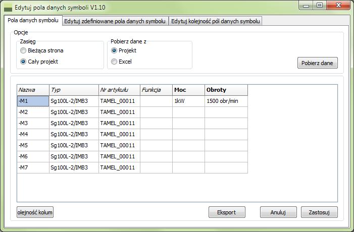 6 Moduł do edycji pól danych symboli Dodano mały moduł, który pozwala załadować nazwy wszystkich symboli oraz powiązane z nimi pola danych symbolu.