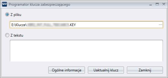 Po wybraniu właściwego pliku programującego przycisk Uaktualnij klucz zostanie uaktywniony