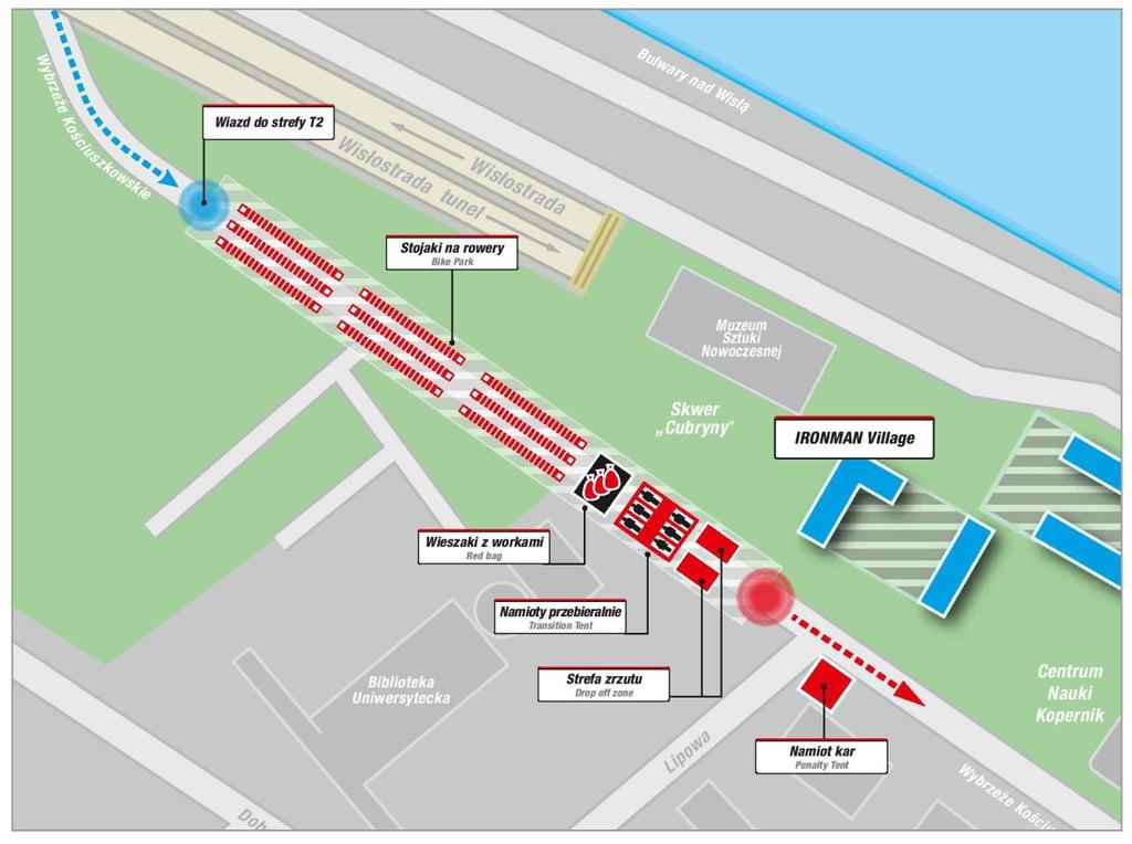 Rzeczy na trasę biegową zostawiamy w strefie T2 (Wybrzeże Kościuszkowskie).