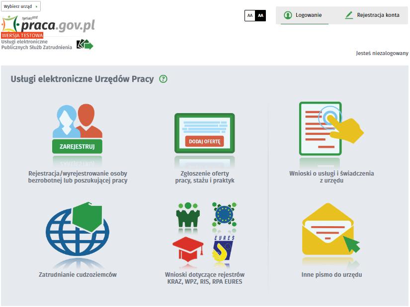 Panel ogólny Rozdział II Rejestracja i uwierzytelnianie kont Rejestracja i uwierzytelnienie konta pozwala użytkownikowi w pełni korzystać z usług i zasobów oferowanych przez moduł praca.gov.pl.