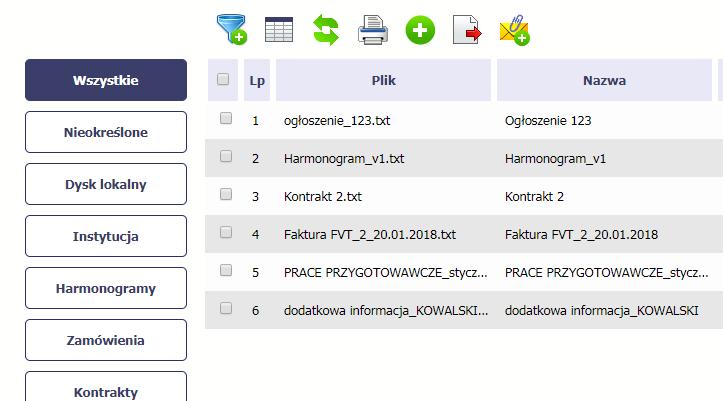 12.2. Dodawanie nowego pliku Istnieją 2 kanały wpływu plików do systemu poprzez dedykowane miejsca w pozostałych modułach (np. jako załącznik do wniosku o płatność) lub przez moduł Dokumentacja.