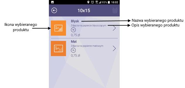 Pozycje Nazwa wybieranego produktu, Opis wybieranego produktu i Ikona wybieranego produktu
