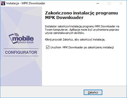 6. MOBILE PHOTO KIOSK DOWNLOADER Aby zainstalować i uruchomić Mobile Photo Kiosk Downloader, postępuj zgodnie z poniższymi krokami: 1. Uruchom plik MPKDownloader_Full.