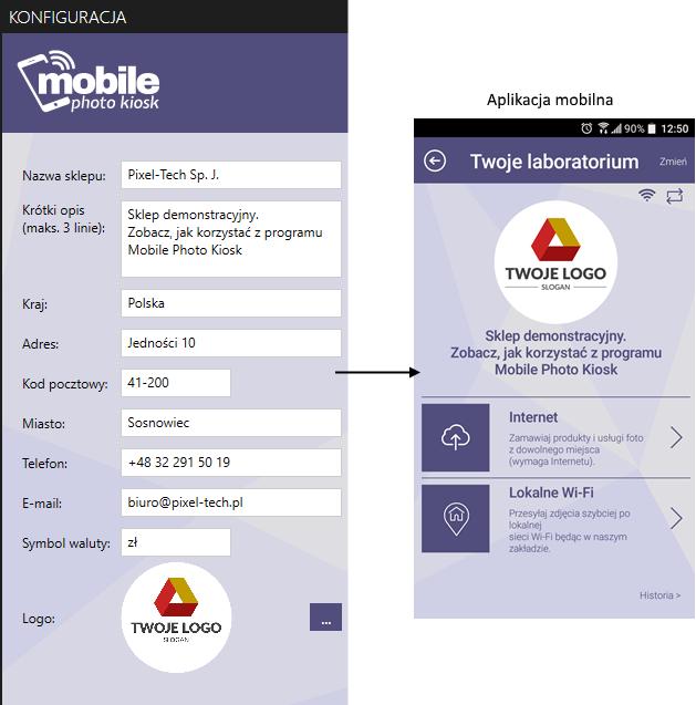 3. OKNO STARTOWE MOBILE PHOTO KIOSK CONFIGURATOR Okno konfiguratora Mobile Photo Kiosk umożliwia stworzenie w pełni funkcjonalnego sklepu, poprzez wprowadzenie danych kontaktowych laboratorium oraz