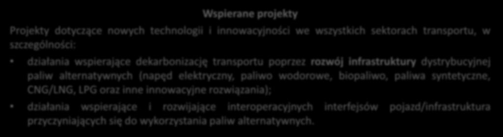 wspierające dekarbonizację transportu poprzez rozwój infrastruktury dystrybucyjnej paliw alternatywnych (napęd elektryczny, paliwo