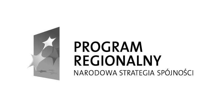 Znak NSS w odcieniach szarości. Źródło: Księga Identyfikacji Wizualnej Narodowej Strategii Spójności. Wariant achromatyczny znaku NSS czarny, pozytyw.