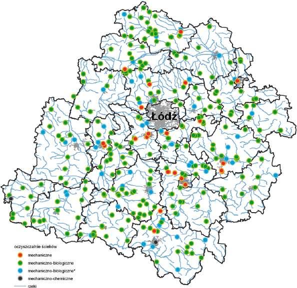 Gospodarka wodna w Polsce stan 2016 Województwo łódzkie 354 oczyszczalnie