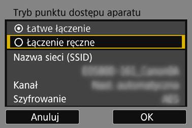 Ręczne ustawianie sieci Skonfiguruj ustawienia sieciowe trybu punktu dostępu aparatu ręcznie.