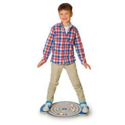 platforma/podest/deska do balansowania dla jednej osoby, z miejscem na stopy i labiryntem z kulkami/piłeczkami dziecko balansuje