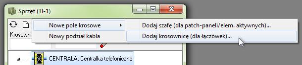 Tworzenie centrali telefonicznej i krosownic Dla kontaktów łączówki POS widać połączone z nimi kontakty łączówki NRU (z lewej) i łączówki DNO (z prawej).