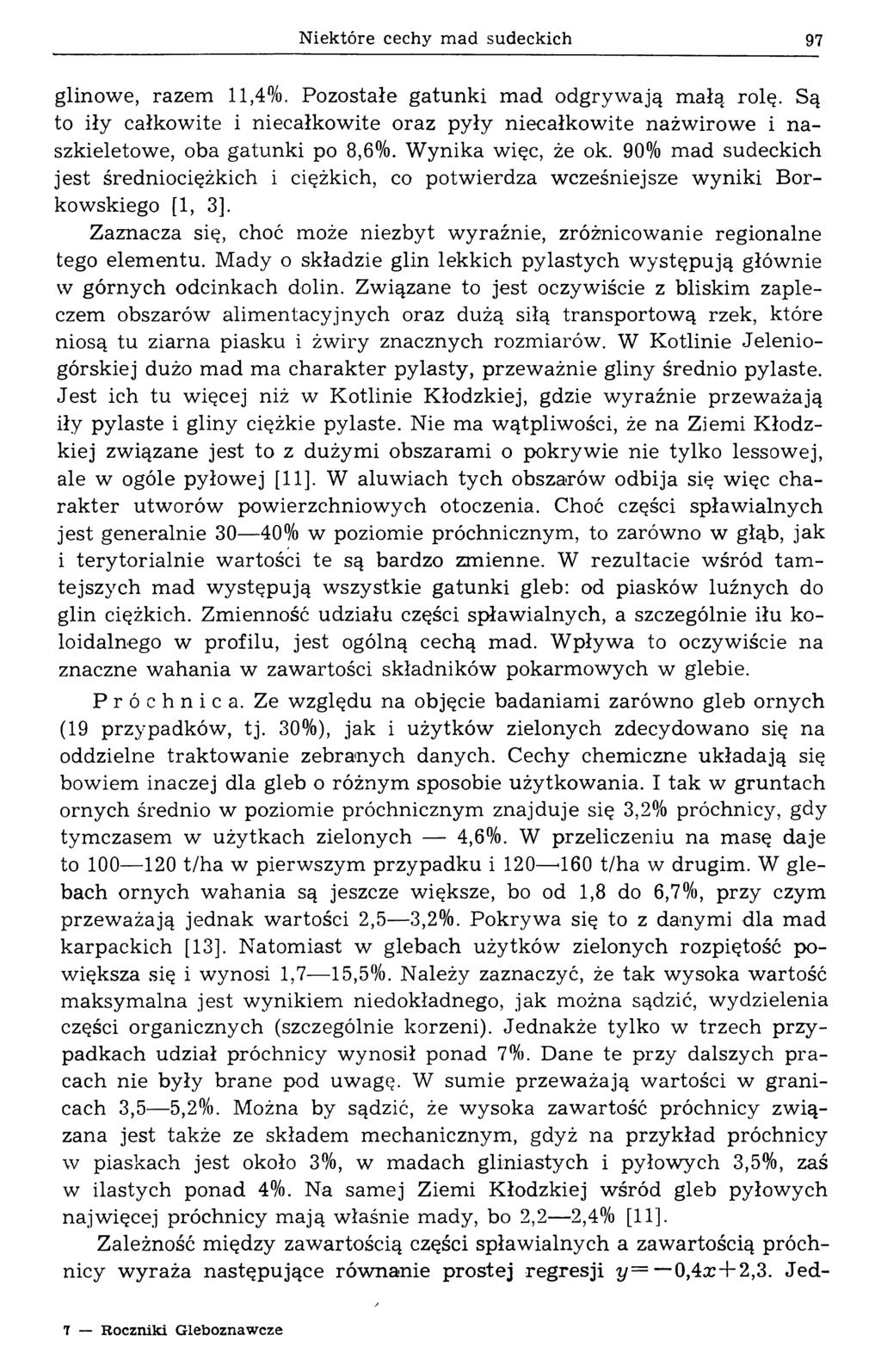 Niektóre cechy mad sudeckich 97 glinowe, razem 11,4%. Pozostałe gatunki mad odgrywają małą rolę.