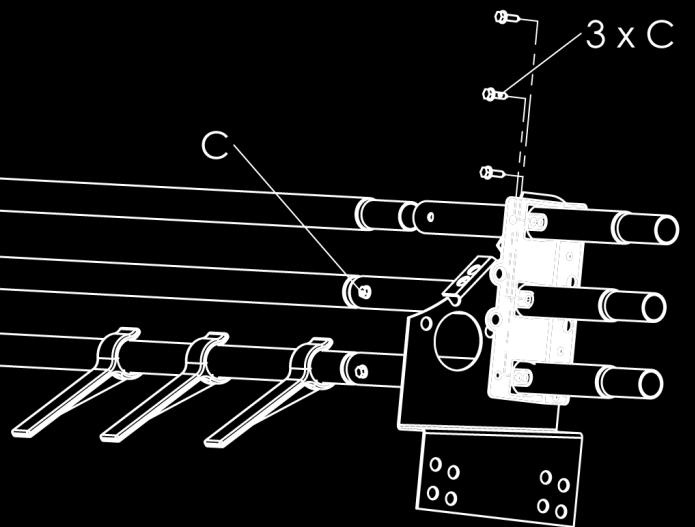 Zestaw blokujący należy przymocować za pomocą wkrętów (C x 2) na zewnątrz ostatnich wsporników każdego odcinka.