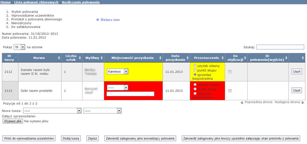 on wtedy otwarty w nowym oknie przeglądarki. Po opisaniu wszystkich odstrzelonych zwierząt kończymy pracę, naciskając przycisk Zatwierdź. Rys. 42.