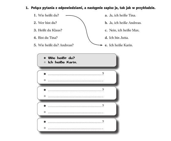 Ksi¹ ka æwiczeñ WIR neu 1 w. 1, s. 4 w. 4, s. 6 Technika: powolne odwzorowywanie zapisu graficznego pyta i odpowiedzi. Nauczyciel powinien zwróci uwag uczniów z dysleksj na zapis form 1. i 2.