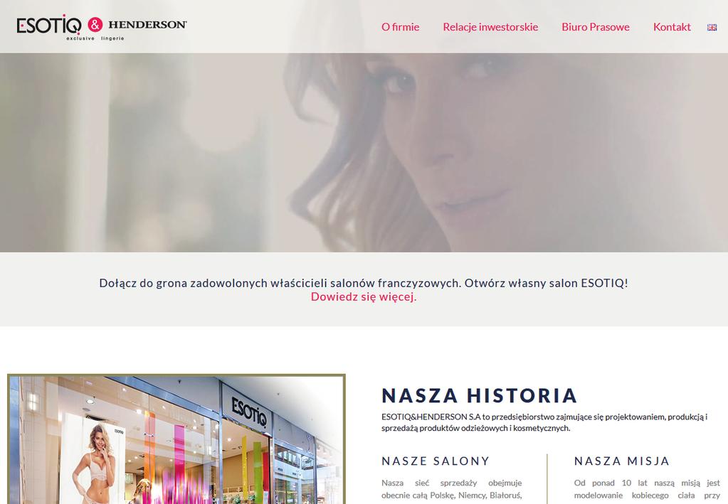 Esotiq & Henderson Nowa korporacyjna strona internetowa dla polskiej firmy odzieżowej