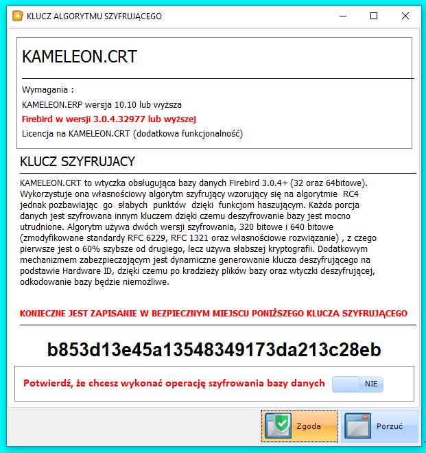 Należy bezwzględnie zapisać wartość tego klucza i przechowywać go w bezpiecznym miejscu.