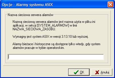 AsixConnect 3.6.5. Alarmy Konfiguracja interaktywna Rysunek: Konfigurator kanałów AsixConnect - opcje - alarmy systemu Asix.