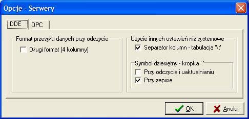 AsixConnect 3.6.7. Serwery DDE i OPC Konfiguracja interaktywna Rysunek: Konfigurator kanałów AsixConnect - opcje - serwery DDE.