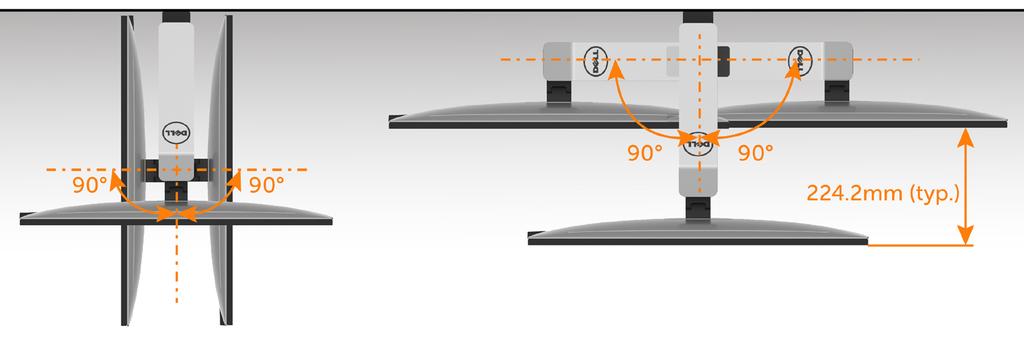 Obrót i przesunięcie w poziomie Monitor przymocowany do ramienia można obrócić lub przesunąć w poziomie w celu ustawienia optymalnej odległości patrzenia lub odsunięcia monitora i zwolnienia