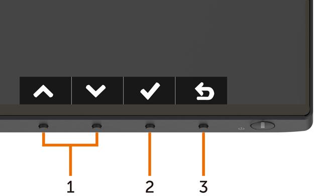 Przycisk na panelu przednim Użyj przycisków z przodu monitora do regulacji ustawień obrazu.